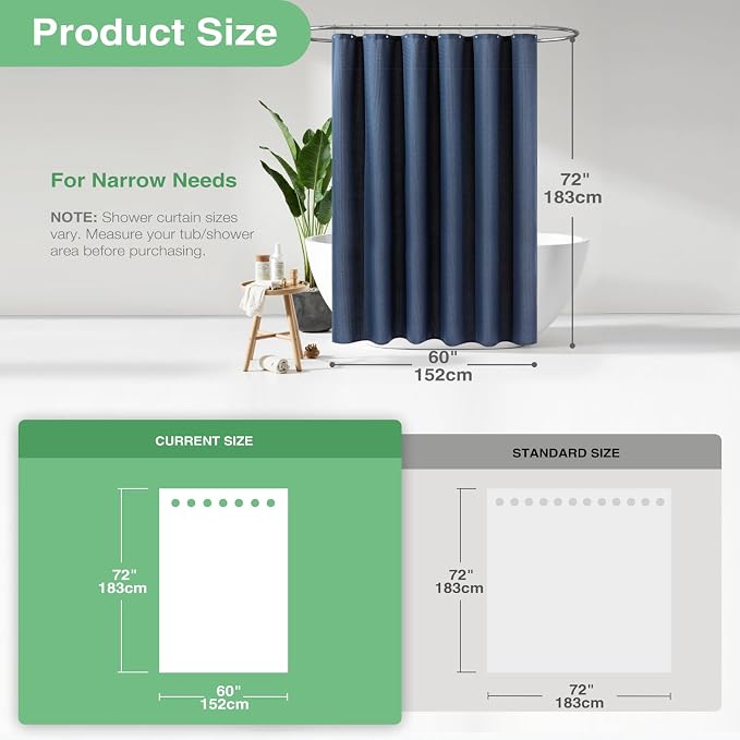 Dynamene 60 inch Stall Shower Curtain - Waffle Weave Heavy Duty Thick Fabric Shower Curtains for Bathroom,Weighted Hotel Spa Luxury Cloth Bath Curtain Set with 10 Plastic Hooks,60x72, Navy Blue