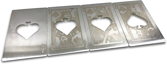 Metal Card Bottle Opener Stainless Steel Silver with Engraved Pattern (4 Styles per pack)