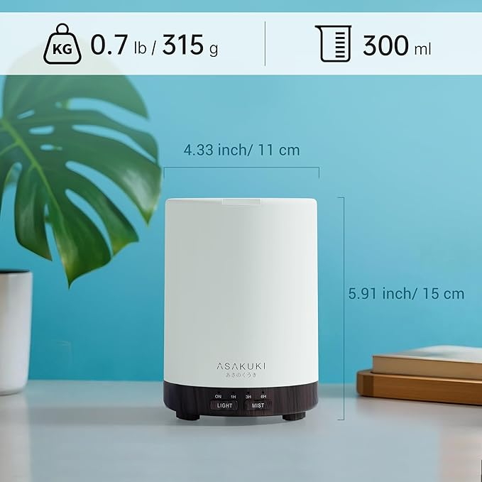 ASAKUKI Essential Oil Diffuser for Home, 300 ml Humidifier with Automatic Shut-Off, Quiet Aromatherapy Diffuser with 7 LED Lights for Living Room, Kitchen, Bedroom, Hotel - Black