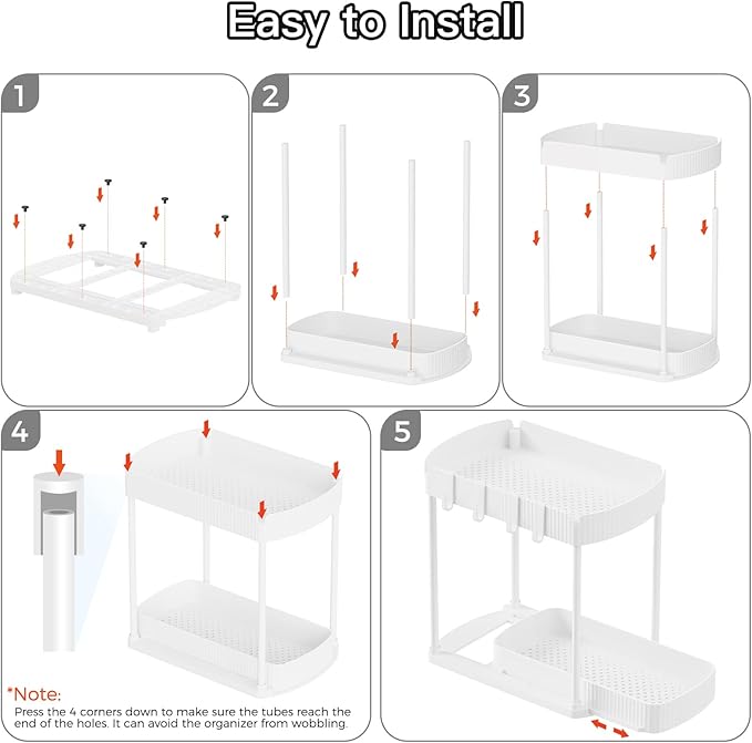 Ukeetap 2 Pack Multi-Purpose Pull-Out Storage Organizers, Under Sink Organizers and Storage for Bathroom & Kitchen, Under Cabinet Organizers and storage, 14.8 Inch, White