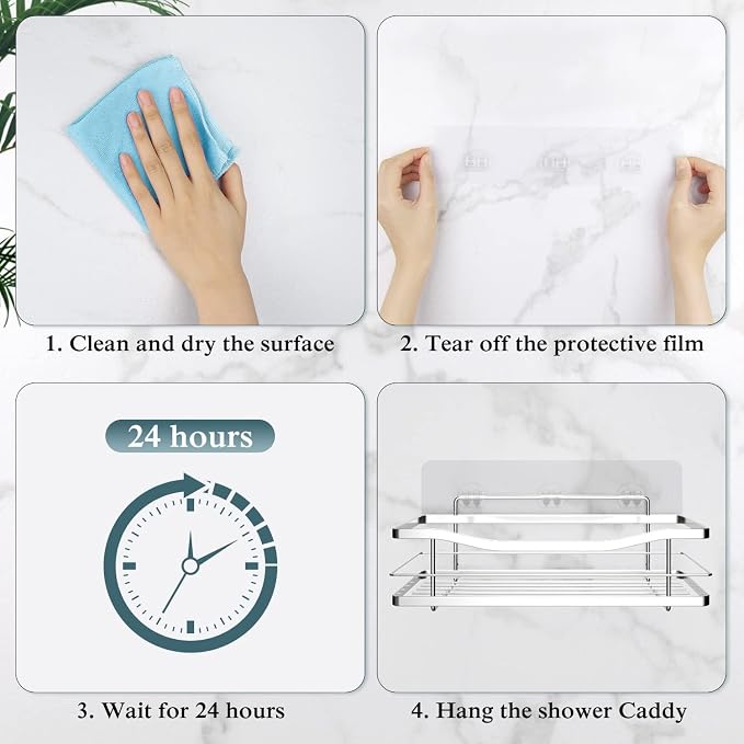 EAGMAK 4 Pack Transparent Shower Caddy Adhesive for Replacement, No Drilling, Soap Holder, Bathroom Storage Shelves and Kitchen Racks