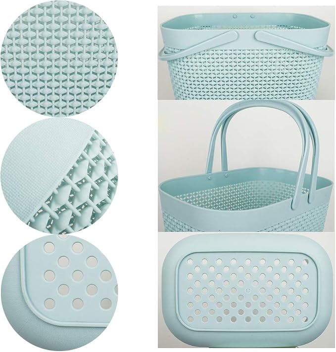 UUJOLY Plastic Organizer Storage Baskets with Handles, Shower Caddy Bins Organizer for Bathroom and kitchen (Blue)