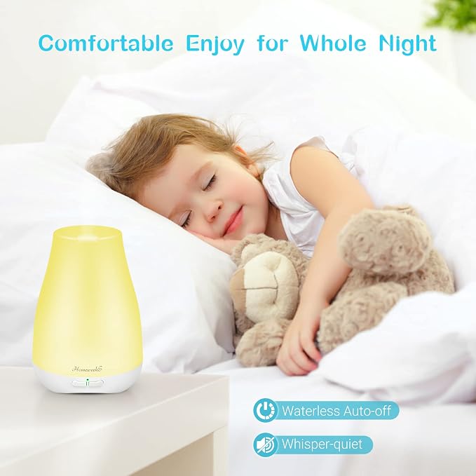 Homeweeks Diffusers, 100ml Colorful Essential Oil Diffuser with Adjustable Mist Mode, Auto Off Aroma for Bedroom/Office/Trip (100 ML 1 Pack)