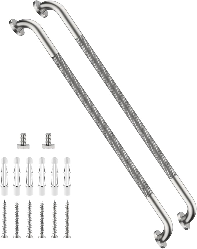 40 Inch Anti Slip Handicap Grab Bars, Munzong Bathroom Grab Bar for Showers, Brushed Nickel Knurled Handicap Balance Bar,Safety Hand Rail Support Elderly Senior Assist Bath Handle