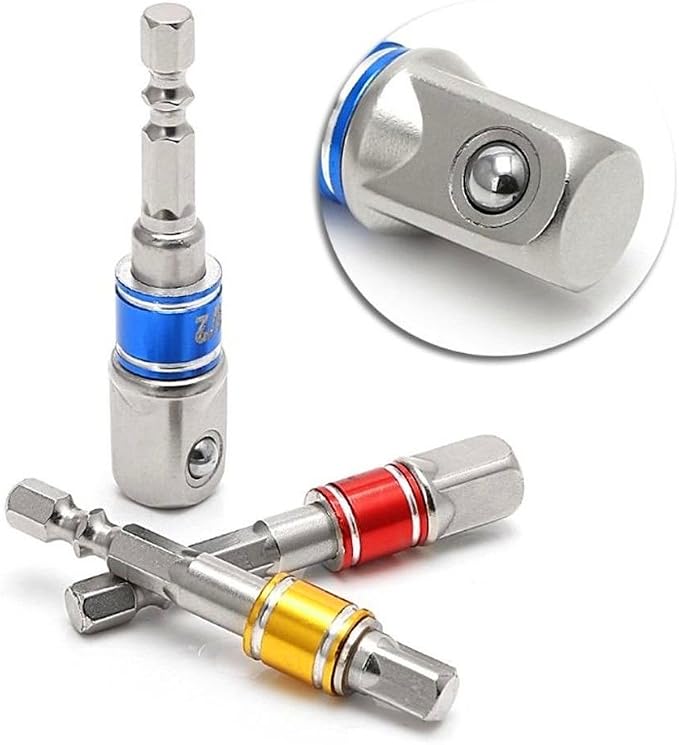 CIGOTU Impact Grade Socket Adapter/Extension Set Turns Power Drill Into High Speed Nut Driver,1/4-Inch Hex Shank to Drive for Adapters to Use with Drill Chucks, Sizes 1/4" 3/8" 1/2", Cr-V, 3-Piece