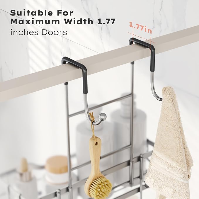 Consumest Over Door Shower Caddy - 2 Tier Shower Shelves Hanging with Soap Holders, Large Capacity Shower Organizer with 4 Hooks, Bathroom Rack and Storage, Silver