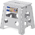 ACKO Folding Step Stool Foldable Stool 13 inch Plastic Stools for Kids and Adults Up to 300 lbs,Stepping Foot Stool with Portable Handle for Kitchen Closet Bedroom (Grey)