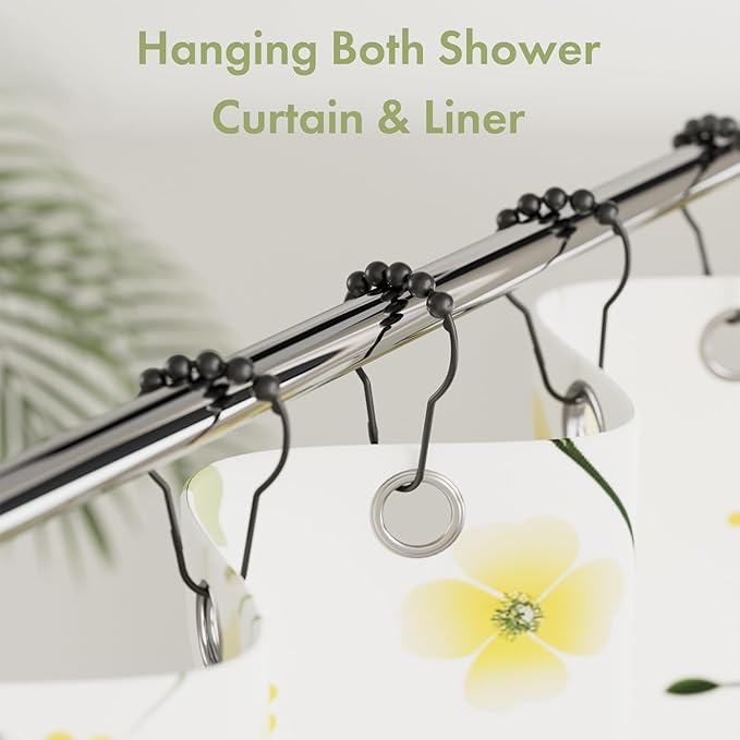 Amazer Black Shower Curtain Hooks, Decorative Shower Curtain Hooks, Shower Hooks for Shower Curtain Rust Proof Stainless Steel Shower Curtain Hooks Set of 12