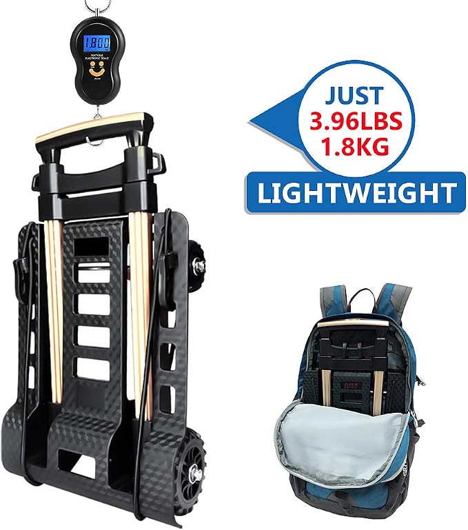 Folding Hand Truck Portable Dolly Compact Utility Luggage Cart with 70Kg/155Lbs Heavy Duty 4 Wheels Solid Construction Adjustable Handle for Moving Travel Shopping Office Use (Black)