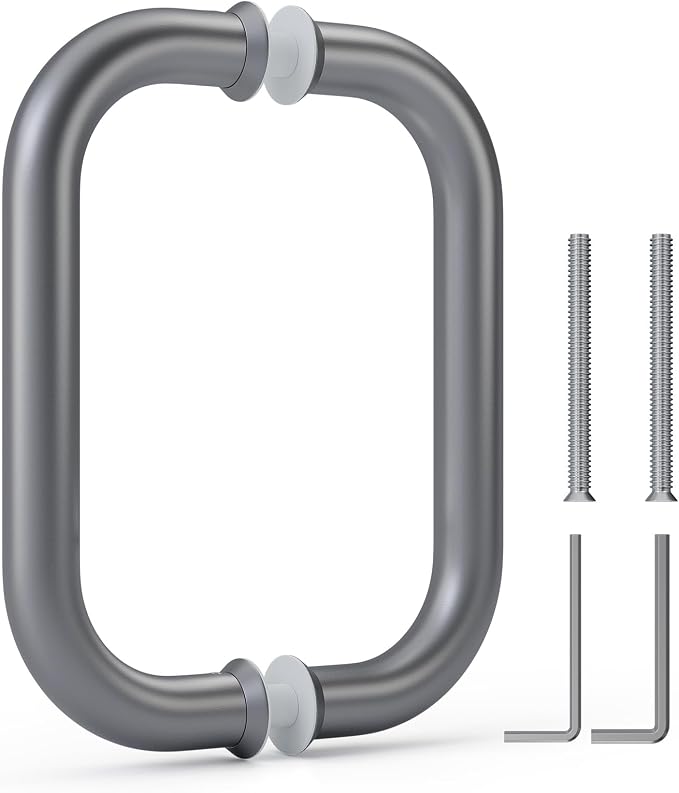 Ranbo Electroplating Grey 6" （CTC） Tubular Back-to-Back Shower Door Handle，Heavy-Duty 1.0mm Thick 304 Stainless Steel, for 1/4"- 1/2" Thick Glass and 1-3/8" - 2-1/6" Thick Wooden or Metal Doors