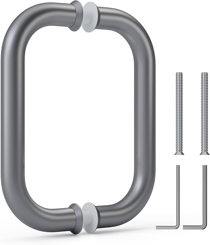 Ranbo Electroplating Grey 8" （CTC） Tubular Back-to-Back Shower Door Handle，Heavy-Duty 1.0mm Thick 304 Stainless Steel, for 1/4"- 1/2" Thick Glass and 1-3/8" - 2-1/6" Thick Wooden or Metal Doors