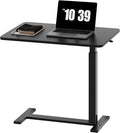 Sweetcrispy Overbed Bedside Table with Wheels Adjustable Hospital Home Use Rolling Laptop Mobile Standing Space Saving Durable Frame Side Storage Shelf Easy Assembly, Black