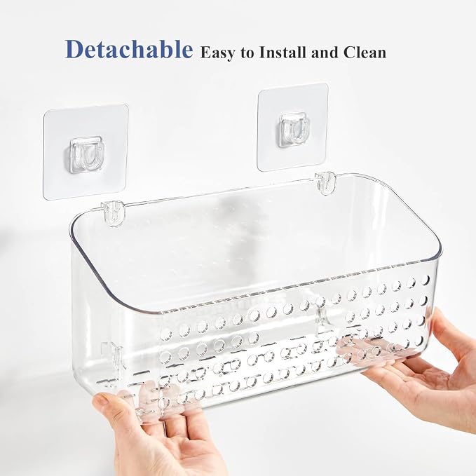 Bath Toy Storage 2 Packs, Large Bath Toy Holder, Quick Dry Bathtub Toys Organizer, Shower Caddy Shower Organizer for Bathroom Storage, No Drill Shelves Basket, Drainable, Clear White