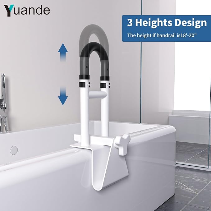 Bathtub Grab Bar, YuanDe 20 x 6 Inch Adjustable Bathtub Safety Rail with Height & Width Adjustment, Heavy-Duty Tub Handle for Elderly Seniors, Disabled & Injury Recovery