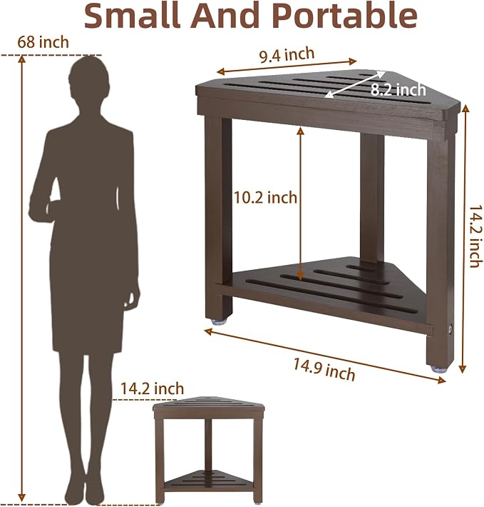 Boulphia Shower Foot Rest 14in, Acacia Wood Shower Stool for Shaving Legs (Walnut)