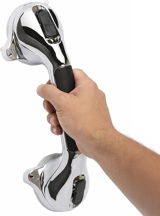 HealthSmart 12" Suction Cup Grab Bar, Safety Hand Rail, Support - Handicap, Elderly, Injury, Senior Assist, Color Indicator Showing when Bar is Secure, Chrome