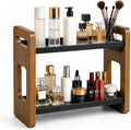 2-Tier Acacia Wood Bathroom Countertop Organizer and Storage, Vanity Bathroom Sink Organizer Shelf for Skin Care Makeup Cologne and Perfume, Small Dresser Counter Organizer-Brown