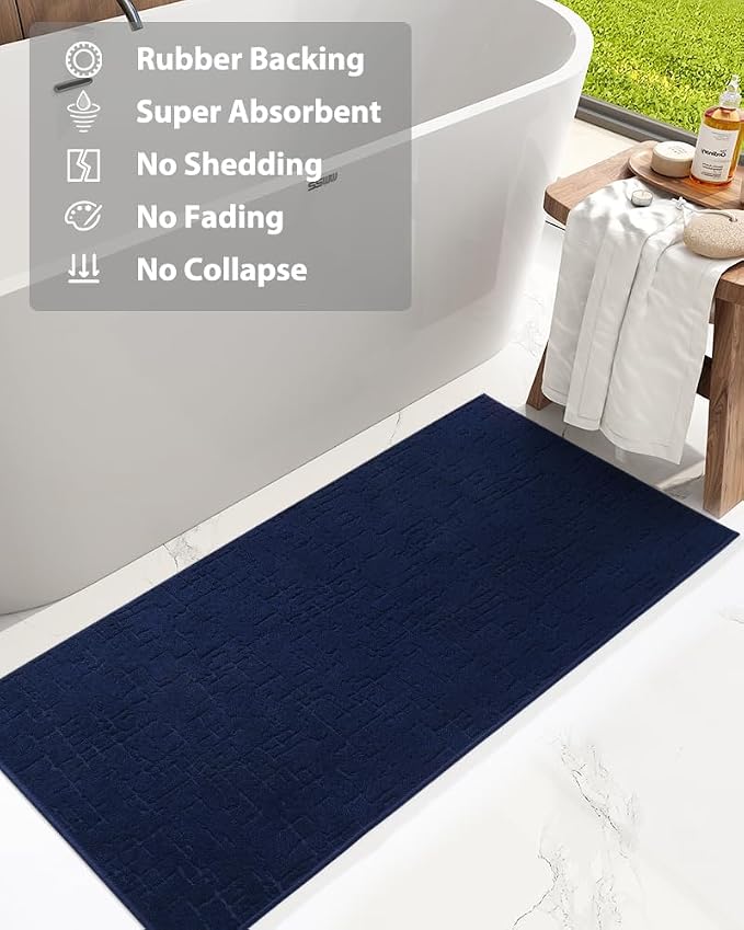 AMOAMI-Bath Mat-Absorbent Quick Dry Bathroom Floor Mats-Washable Rubber Backing Bath Mats for Bathroom Rugs Fit Under Door-Bath Rug for in Front of Sink Bathtub Shower Room, Navy 24''x48''