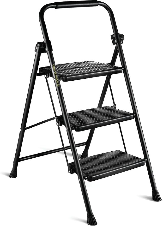 Medical King 3-Step Folding Stool with Wide Anti-Slip Pedal, Lightweight Portable Steel for Home and Office