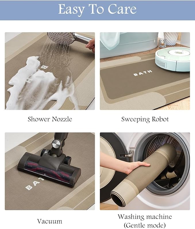 MontVoo Bath Mat-Bathroom Mat Rug Non Slip Super Absorbent Stain Resistant Quick Dry Thin Bathroom Rug-Bath Mats for Bathroom Floor Bathtub Vanity-Bathmat Bath Rug Easy Care-24"x35",Beige