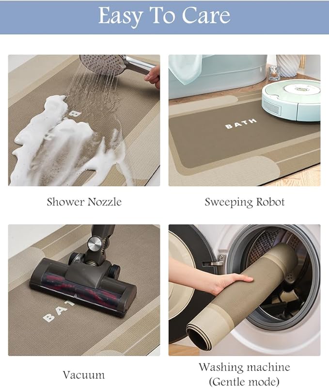 MontVoo-Bath Mat Rug Long Non Slip Super Absorbent Bathroom Runner Stain Resistant Quick Dry Thin Bathroom Mat Fit Under Door-17"x59",Beige