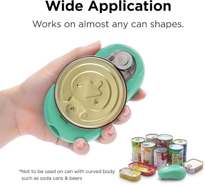 Kitchen Mama One Touch Electric Can Opener: Opens Cans with One Button Press, Auto-Stop, Ergonomic Design, Smooth Edge, Cordless, Food-Safe, Automatic, Hands Free, Battery Operated (Teal)