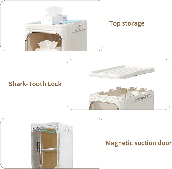 LXLXXL Narrow Storage Cabinet Slim Bathroom Storage Cabinet with Movable Wheels Tall Bathroom Organizer Skinny Cabinet for Small Spaces，2-Tier Beige