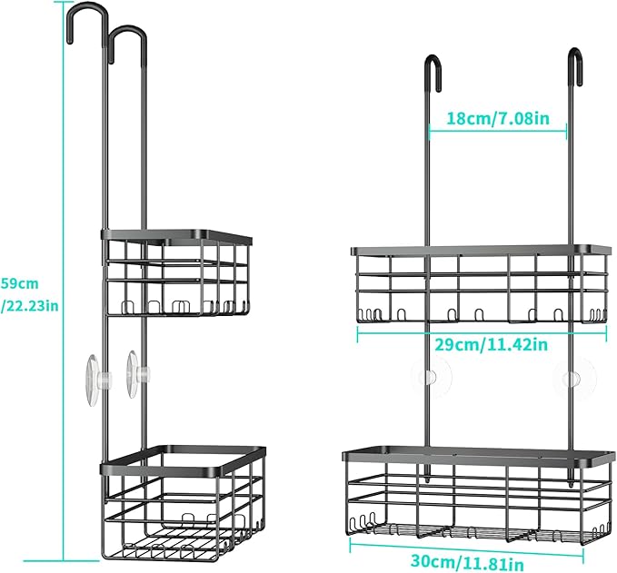 HapiRm Hanging Shower Caddy Organizer - No Drilling Shower Organizer with Hooks, Rustproof & Waterproof 304 Stainless Steel Bathroom Shelves - Black