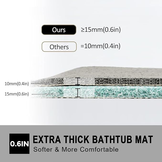 0.6" Extra Thick Non Slip Bath Mat, Shower Mat with Drain, Quick Drying Bathtub Mats for Inside Shower, PVC Loofah Shower Mat, Foot Scrubber for Floor, Bathroom, Home, Kitchen, Wet Areas, 27x16 Inches
