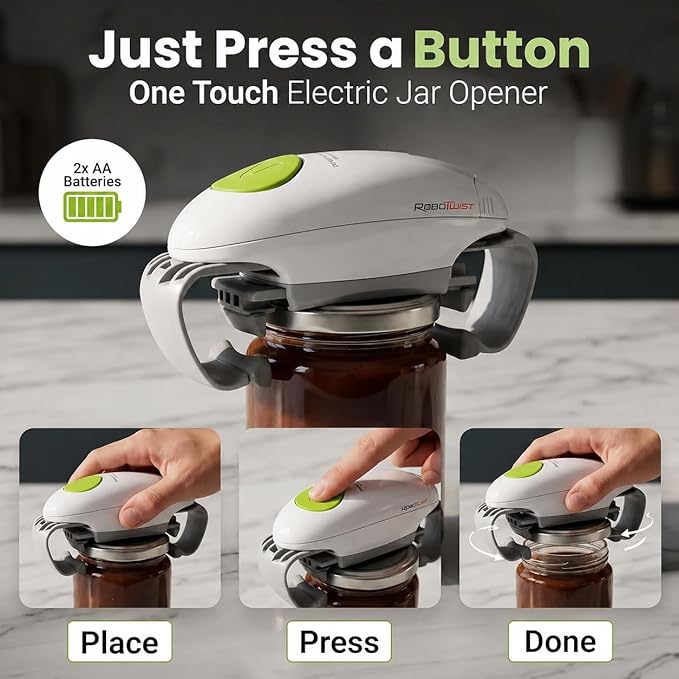 Robotwist Automatic Jar Opener, Deluxe Model with Improved Torque, Robo Twist Kitchen Gadgets for Home, Electric Handsfree Easy Jar Opener – Works on All Jar Sizes, As Seen on TV