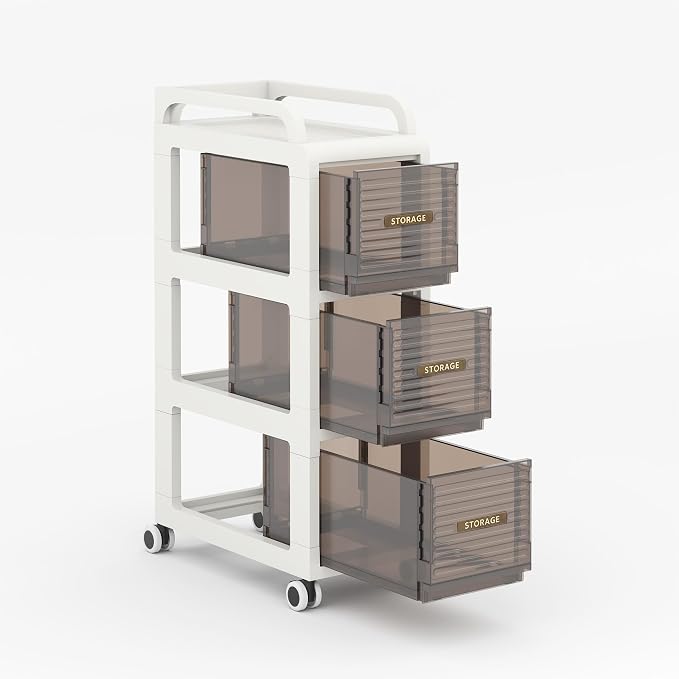 Bathroom Storage with Drawers, 9.8" Wide Wide Slim Storage Cabinet with Wheels for Small Spaces, Narraw Cart for Kitchen Office Bedroom Dinning Room Under Desk, 29.7" Tall