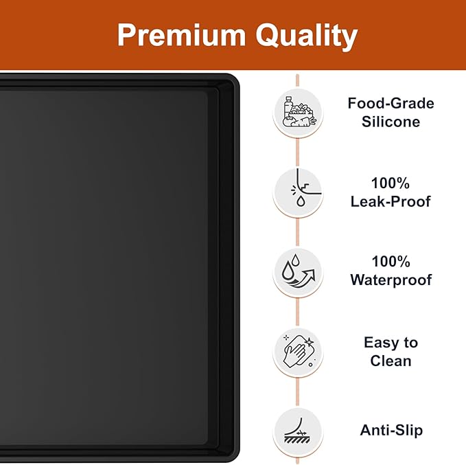 ukeetap Extra Thick Silicone Mat Waterproof with Raised Edge 22" x 19", Under Sink Mat for Kitchen & Bathroom, Kitchen Cabinet Liner, Multi-Purpose for Storage & Protection, Black