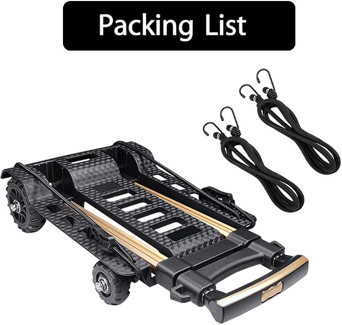 Folding Hand Truck Portable Dolly Compact Utility Luggage Cart with 70Kg/155Lbs Heavy Duty 4 Wheels Solid Construction Adjustable Handle for Moving Travel Shopping Office Use (Black)