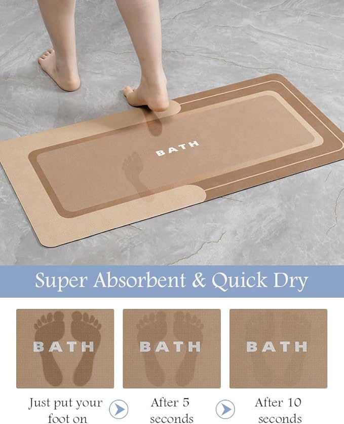 MontVoo-Bath Mat-Bath Mat Rug Non Slip Super Absorbent Stain Resistant Quick Dry Thin Bathroom Rug-Bath Mats for Bathroom Floor Bathtub Vanity-Bathmat Bath Rug Easy Care 17"x35" Brown