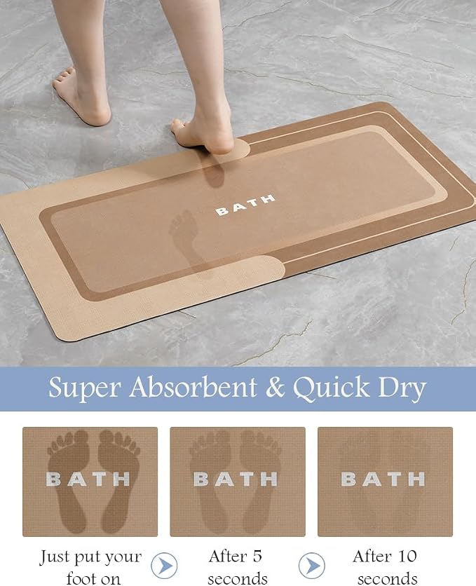 MontVoo-Bath Mat-Bath Mat Rug Non Slip Super Absorbent Stain Resistant Quick Dry Thin Bathroom Rug-Bath Mats for Bathroom Floor Bathtub Vanity-Bathmat Bath Rug Easy Care 17"x50" Brown