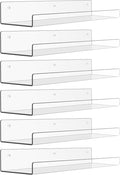 upsimples 6 Pack Acrylic Shelves for Wall Storage, 15" x 4“ Floating Bookshelves for Kids, Display Shelf Organizer for Bathroom, Bedroom, Living Room, Kitchen, Room Decor, Clear