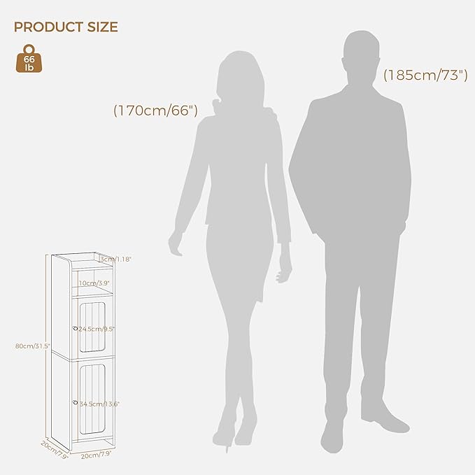 BEWISHOME Small Bathroom Cabinet, Bathroom Storage Cabinet with Adjustable Shelves & 2 Doors, Narrow Toilet Paper Cabinets, 7.9" D x 7.9" W x 31.5" H, for Small Spaces, Black YYG03B