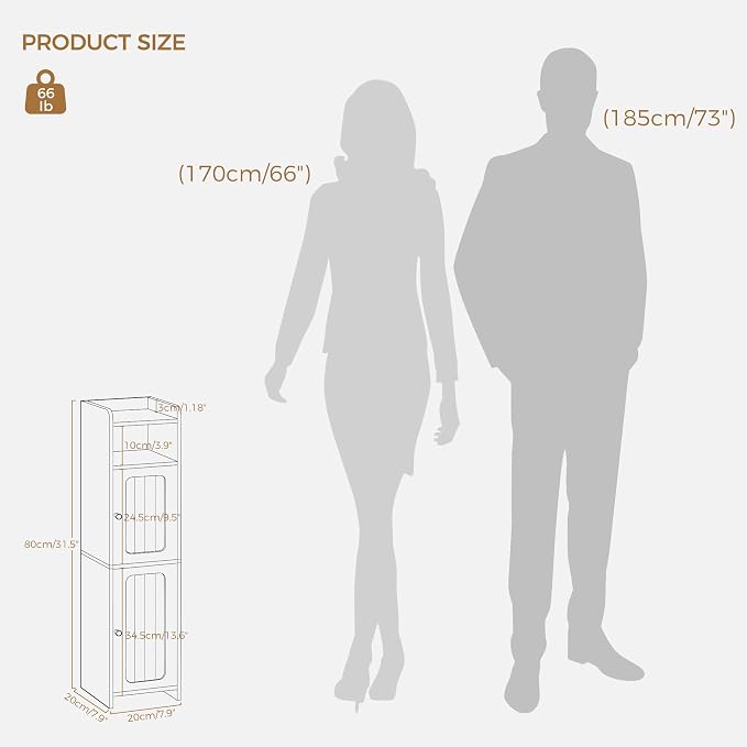 BEWISHOME Small Bathroom Cabinet, Bathroom Storage Cabinet with Adjustable Shelves & 2 Doors, Narrow Toilet Paper Cabinets, 7.9" D x 7.9" W x 31.5" H, for Small Spaces, White YYG03W