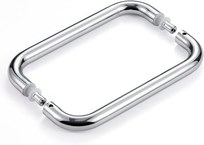 Ranbo Polished Chrome 8" （CTC） Tubular Back-to-Back Shower Door Handle，3/4" Diameter Pull Handles with Metal Washers, for 1/4"- 1/2" Thick Glass and 1-3/8" - 2-1/6" Thick Wooden or Metal Doors