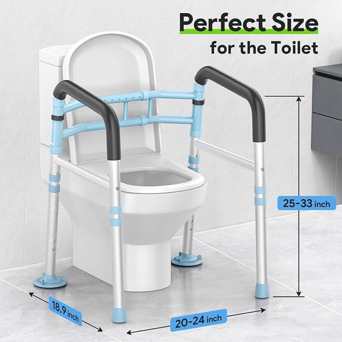 Delog Toilet Safety Rails 300 lb - Adjustable Toilet Safety Frame & Rails, Toilet Safety Rail for Elderly Adults, Toilet Handles for Seniors, Toilet Bars for Elderly & Handicap (Blue)