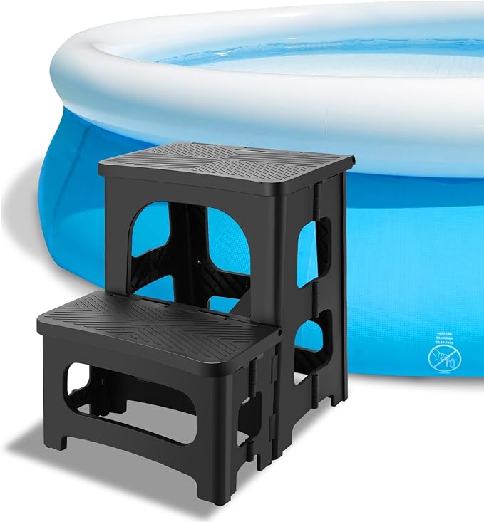 Folding 2-Step Stool for Adults, Non-Slip Collapsible Footstool for Office, Portable Bedside Step Stool, Hold up to 300 lbs, Lightweight & Foldable Step Ladder for Pool Office Home RV