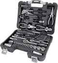 Amazon Basics 65-Piece General Household Home Repair and Mechanic's Hand Tool Kit Set with Storage Case, Portable, Non-Slip Handles, Black