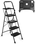 4-Step Ladder with Wide Anti-Slip Platform & Thick Rubber Feet | Heavy Duty Foldable & Portable | 330 lbs Capacity, Steel Frame, Rubber Handgrip, Folding Step Stool