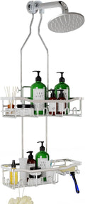 Shower Caddy Hanging for Bathroom: Adjustable Height No Blocking to Shower Head - Rustproof Shower Caddy Over Showerhead - Shower Organizer with Hooks Soap Holder, Silver