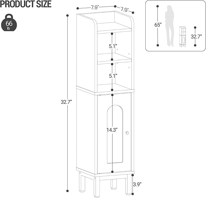 Hzuaneri Bathroom Storage Cabinet, Small Corner Floor Cabinet with Door and Shelves, Narrow Toilet Paper Holder, Bathroom Organizer with Adjustable Shelf, for Small Spaces, Gray BC08221GR
