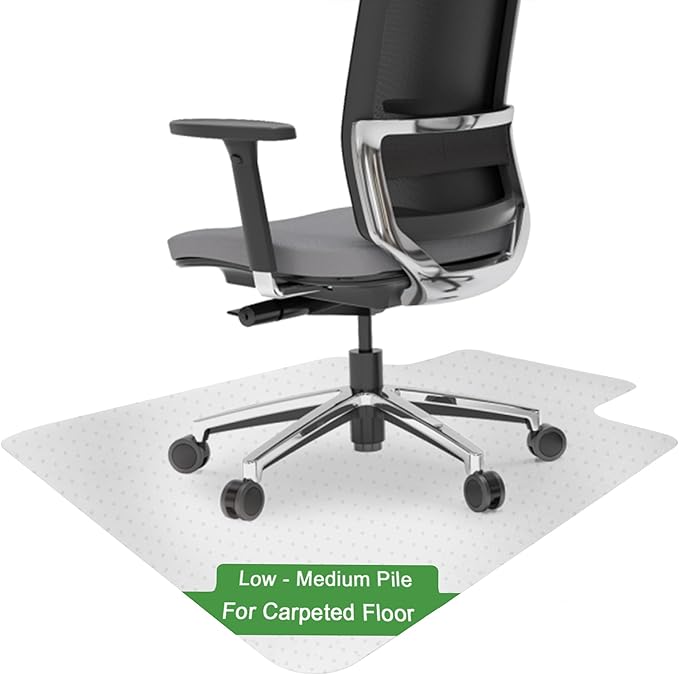 Chair Mat for Carpet- Low Pile (1/4" Thick) Carpet Protector for Office Gaming Computer Desk Chair. Heavy Duty Desk Chair Mat for Carpeted Floors, Semi Transparent (with Lip)