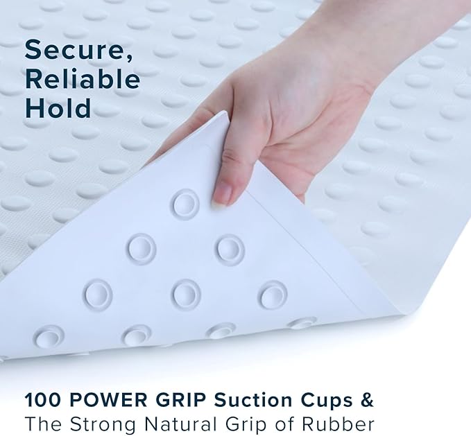 SlipX Solutions White Rubber Bath Safety Mat Provides Essential Coverage & Reliable Slip-Resistance in Tubs & Showers (14 x 22 Inch, 100 Suction Cups, Machine Washable)