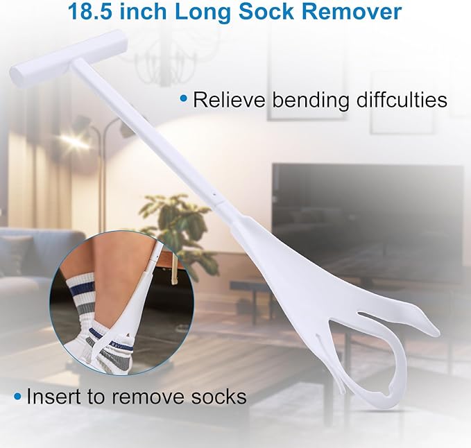 Jellas Sock Aid Kit, Flexible Sock Aid Device with Long Rope - Sock Puller aid Easy on and Off Device for Putting On and Removing Socks or Stockings, Sock Helper for Independence and Comfort (White)