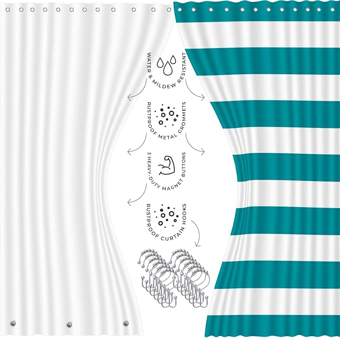 Clara Clark Bathroom Set - Teal Bathroom Accessories Set, Bathroom Sets with Shower Curtain and Rugs, 23PC Shower Curtain Set with Liner, Soap Dispenser, Soap Dish, Toilet Brush Holder, and Trash Can
