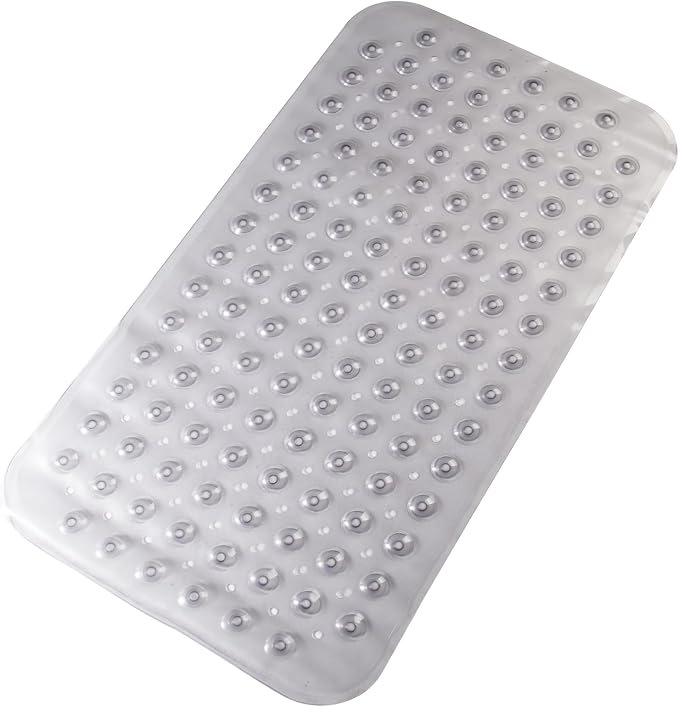 Non Slip Bath Mat, Quick-Dry Bathtub Mat with Strong Suction Cups & Drain Holes, Soft PVC Bathroom Mat for Smooth Surfaces, Machine Washable, 27.5x15 Inches, Grey